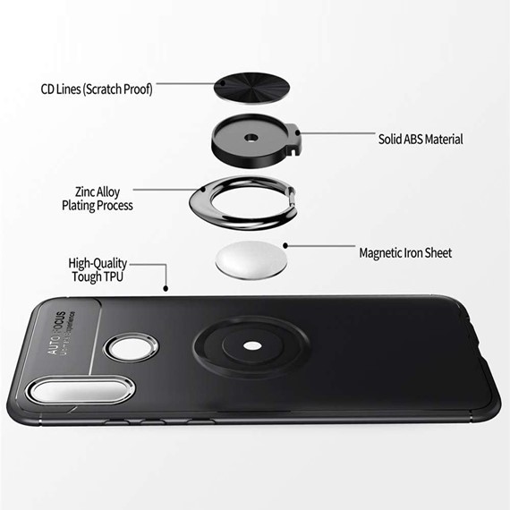 Huawei Y7 2019 CaseUp Finger Ring Holder Kılıf Siyah 5